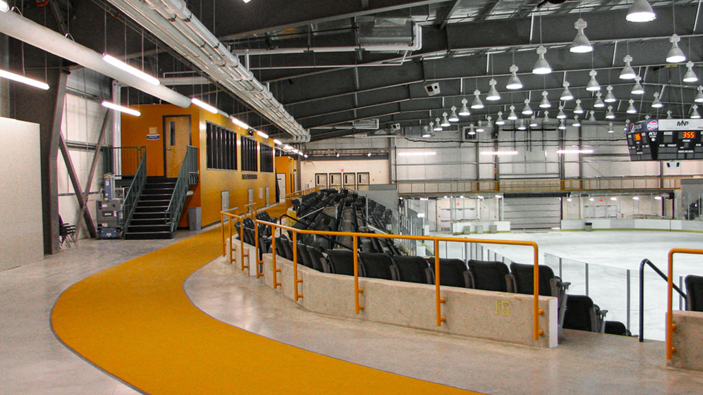 U-Build This rural based hockey arena was custom designed to include a walking/running track above the viewing area.