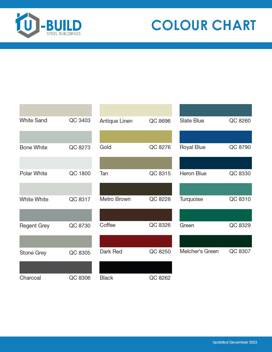 U-Build Steel Buildings Color List and Profile Specifications Pdf File Preview