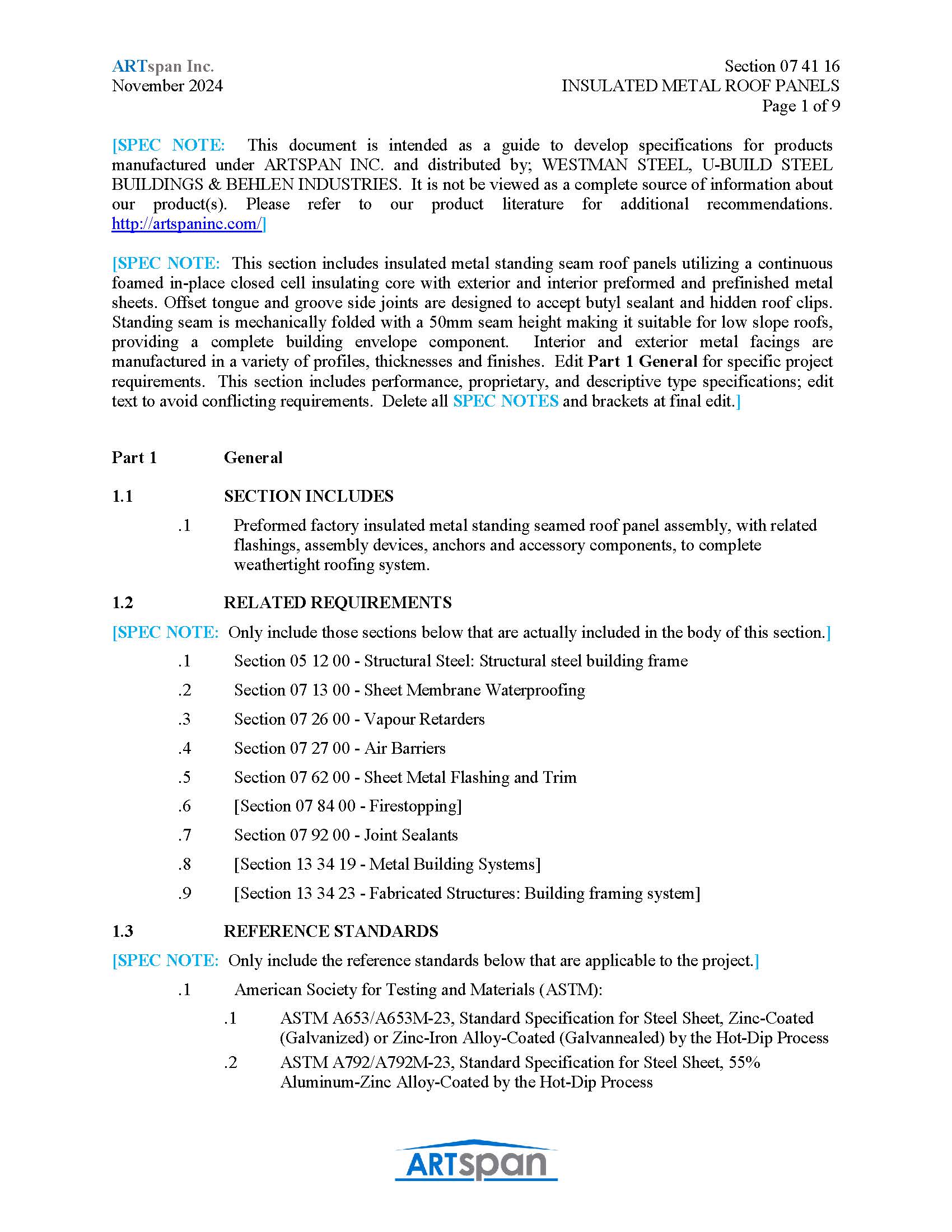 Skyline Roof Guide Specifications (Word Doc) Pdf File Preview