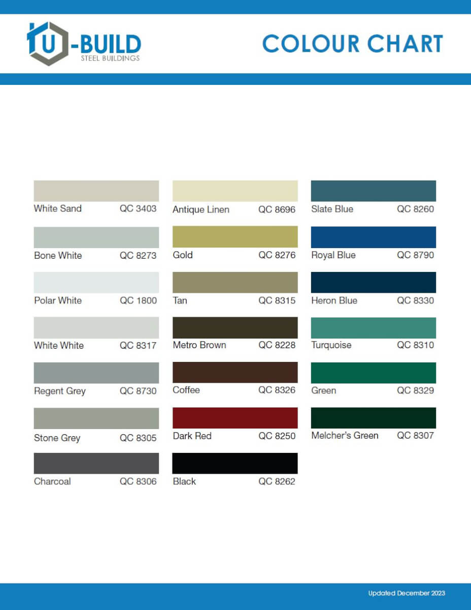 U-Build Steel Buildings Color List and Profile Specifications Pdf File Preview